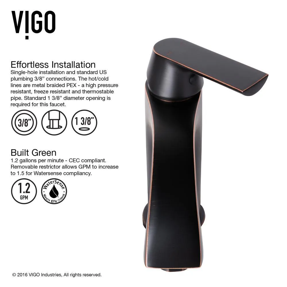 VIGO Hibiscus White Matte Stone Vessel Bathroom Sink and Linus Bathroom Vessel Faucet in Antique Rubbed Bronze w/ Pop up, photo 11 of 16