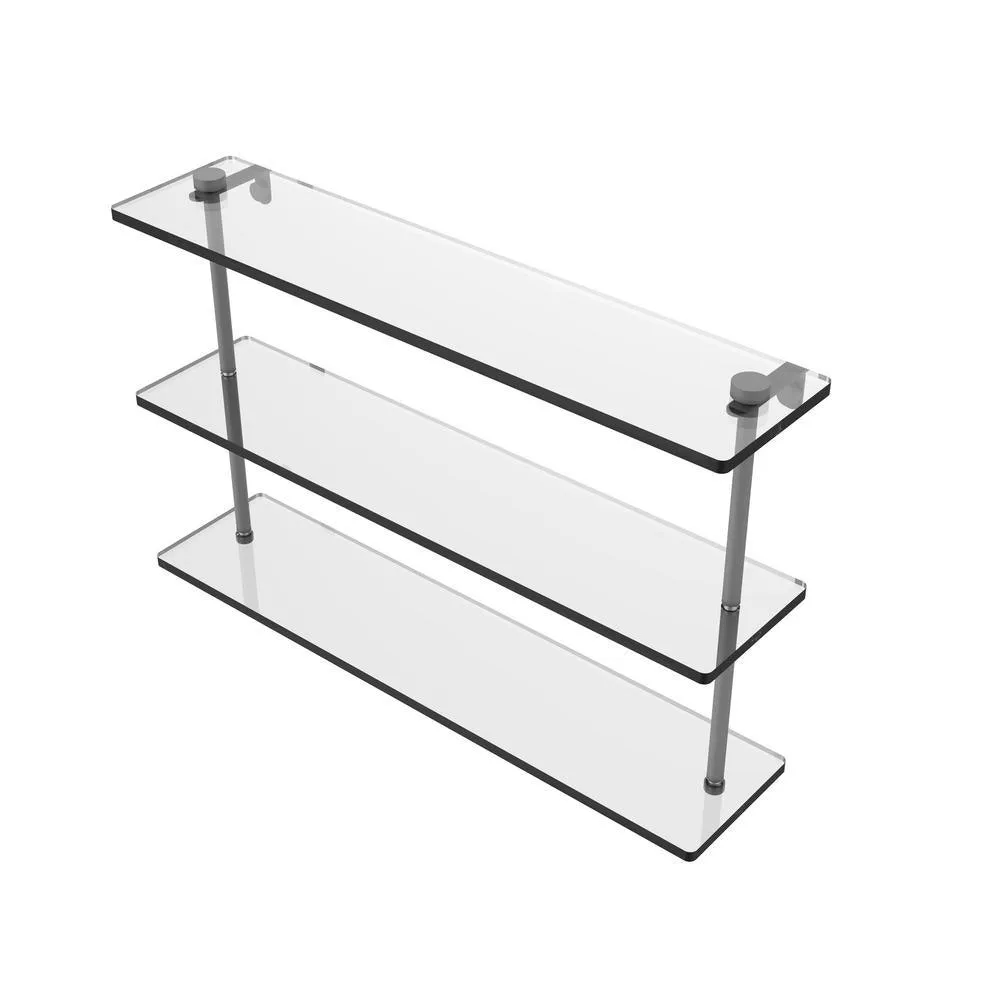Allied Brass 22 in. L x 15 in. H x 5 in. W 3-Tier Clear Glass Bathroom Shelf in Satin Nickel, photo 5 of 16