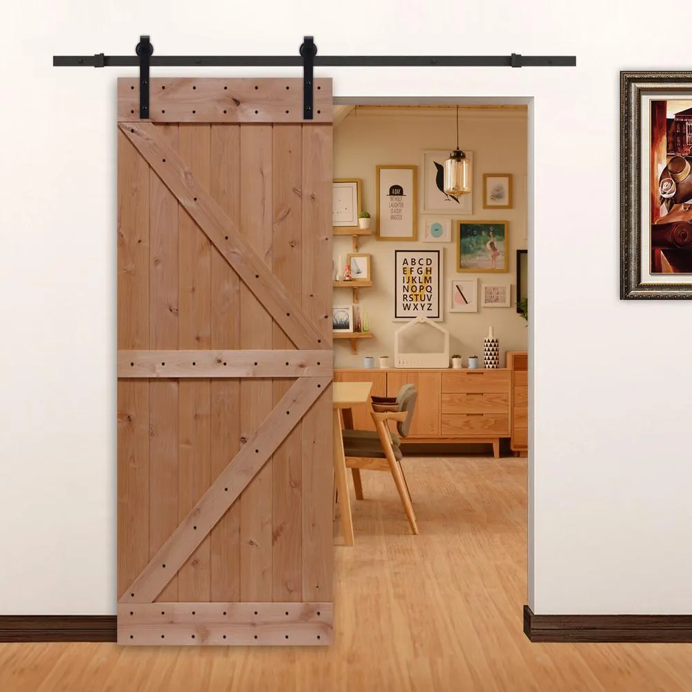 LUBANN 32 in. x 84 in. Ready-to-Assemble British Brace Hardwood Interior Sliding Barn Door Slab with Hardware Kit, photo 12 of 27