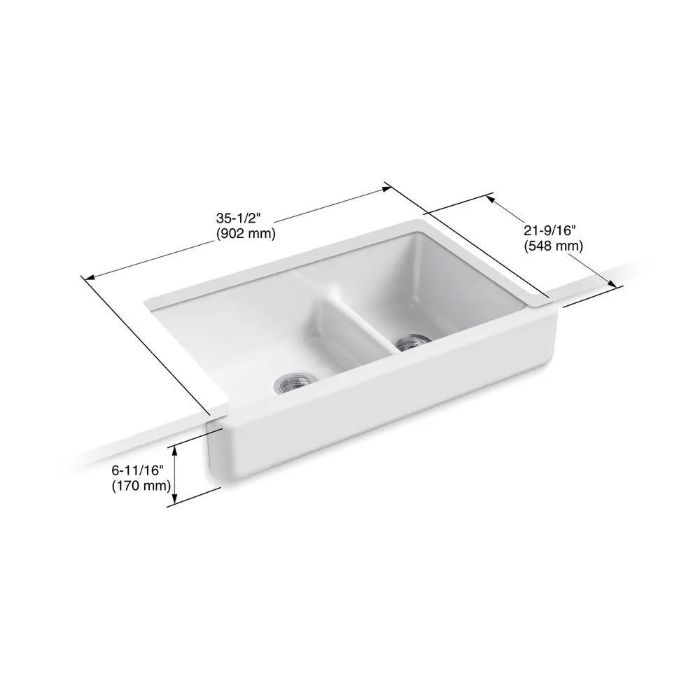 Whitehaven Farmhouse Undermount Apron Front Cast Iron 36 in. Double Bowl with Smart Divide Kitchen Sink in White, photo 11 of 11