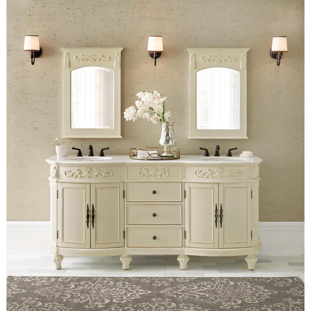 Chelsea 72 in. W Double Bath Vanity in Antique White with Marble Vanity Top in White, photo 5 of 7