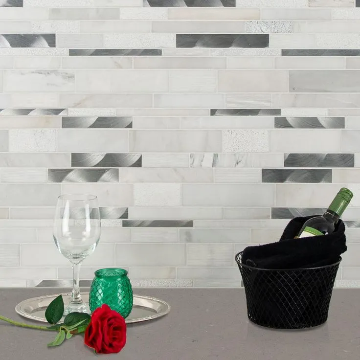 MSI Moderno Blanco Interlocking 12 in. x 18 in. x 8 mm Metal Stone Blend Mesh-Mounted Mosaic Tile (15 sq. ft. / case), photo 3 of 11