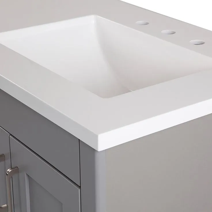 Westcourt 61 in. W Bath Vanity in Sterling Gray with Vanity Top in White with White Sinks and Mirrors, photo 6 of 7