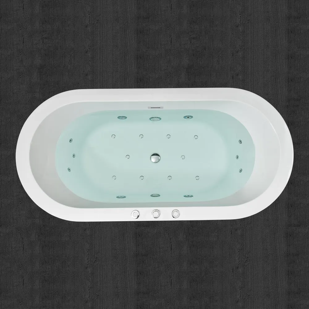 WOODBRIDGE Bologna 67 in. Acrylic Freestanding Whirlpool & Air Bathtub with Drain and Overflow, White, photo 4 of 20