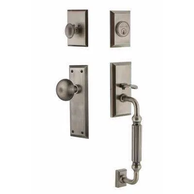 Visconti Single Cylinder Satin Nickel Door Handleset with Santo Interior