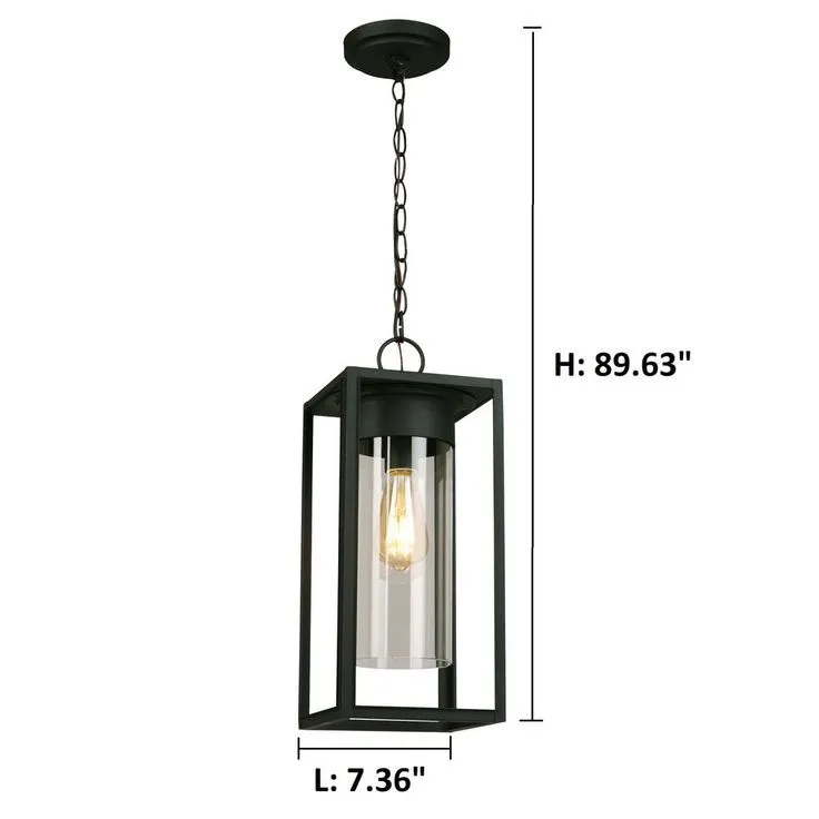 Eglo Walker Hill 7.36 in. W x 17.63 in. H 1-Light Matte Black Outdoor Hanging Pendant Light with Clear Glass, photo 2 of 5