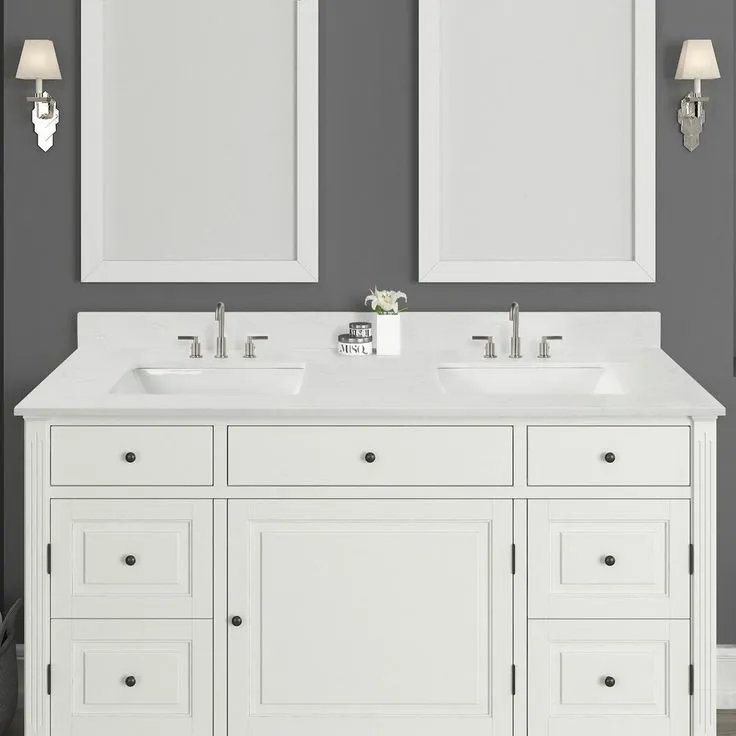 73 in. W x 22 in. D x 0.75 in. H Quartz Vanity Top in Carrara White with White Basins, photo 5 of 5