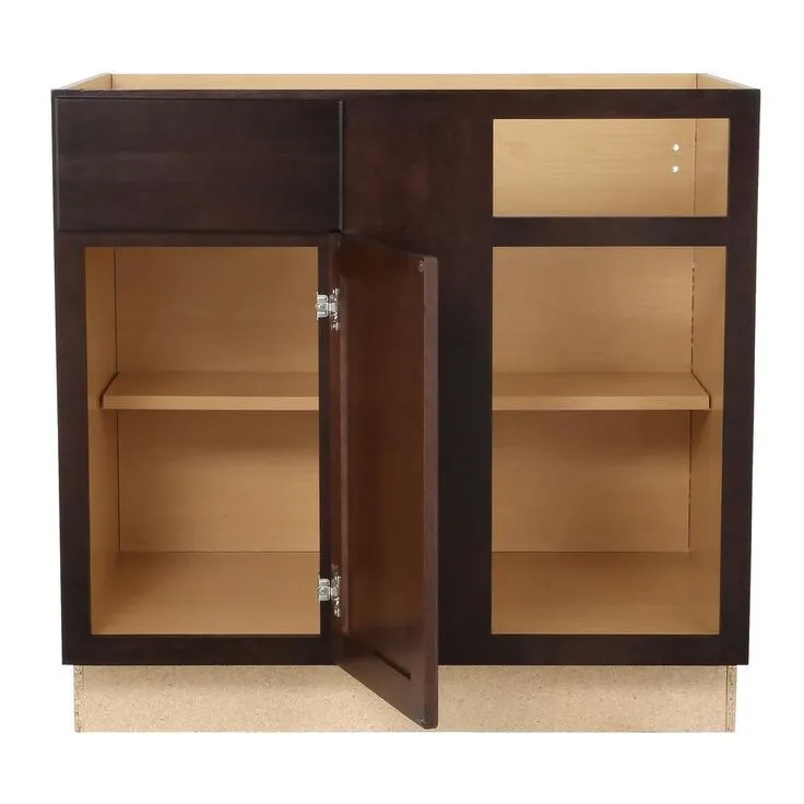Hampton Bay Shaker Assembled 36x34.5x24 in. Blind Base Corner Kitchen Cabinet in Java, photo 8 of 10