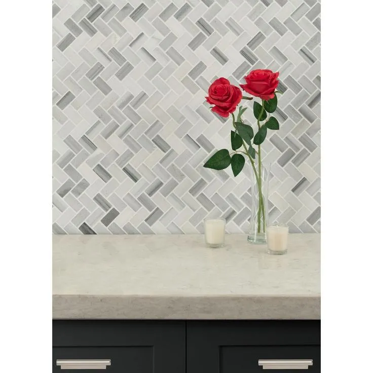 MSI Bergamo Herringbone 12 in. x 12 in. x 10 mm Polished Marble Mesh-Mounted Mosaic Tile (10 sq. ft. / case), photo 7 of 8