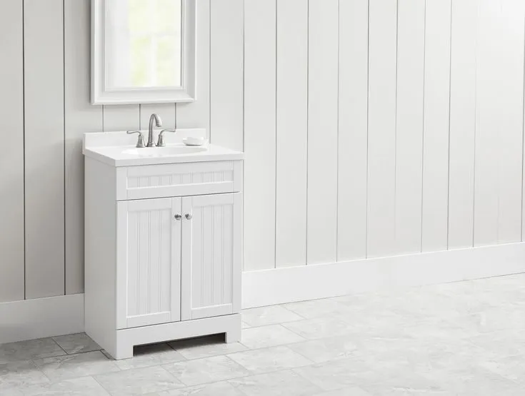 Style Selections Ellenbee 24-in White Single Sink Bathroom Vanity with White Cultured Marble Top, photo 8 of 10