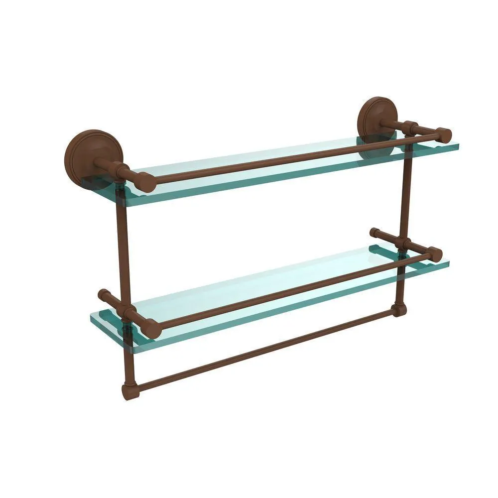 Allied Brass 22 in. L x 12 in. H x 5 in. W 2-Tier Clear Glass Bathroom Shelf with Towel Bar in Polished Chrome, photo 14 of 14
