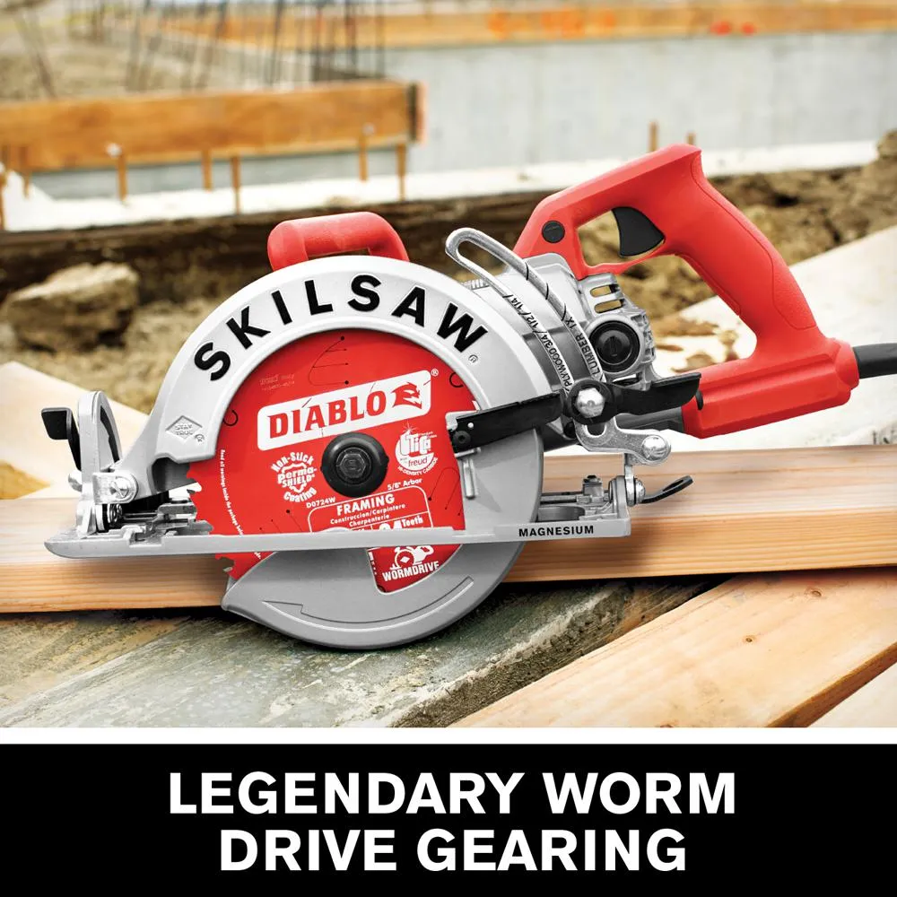 SKILSAW 15 Amp Corded Electric 7-1/4 in. Magnesium Worm Drive Circular Saw with 24-Tooth Carbide Tipped Diablo Blade, photo 2 of 10