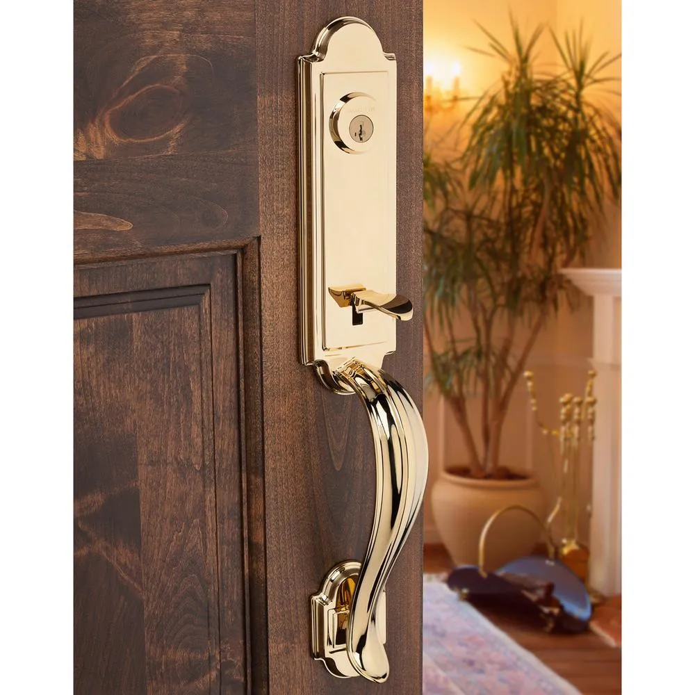 Prestige Avendale Single Cylinder Lifetime Polished Brass Door Handleset & Arch Rose Tobin Door Lever feat SmartKey, photo 8 of 12