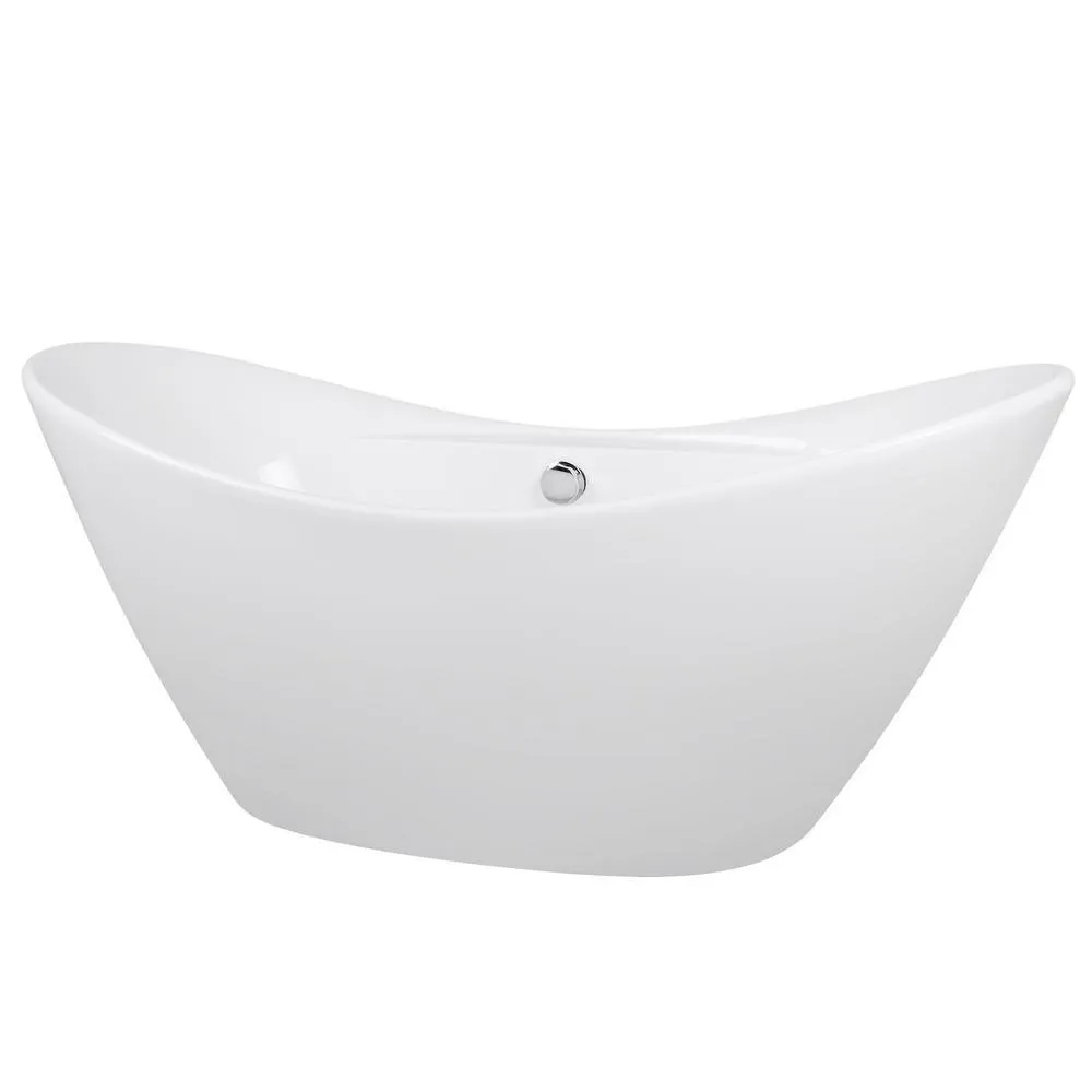 66.96 in. Acrylic Center Drain Oval Double Slipper Flatbottom Freestanding Bathtub in White, photo 3 of 9