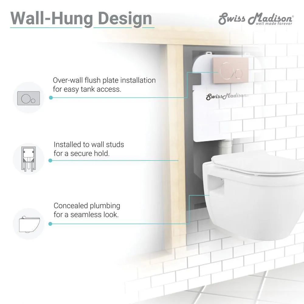Swiss Madison Ivy Wall Hung Elongated Toilet Bowl Only 0.8/1.28 GPF Dual Flush in White, photo 12 of 14