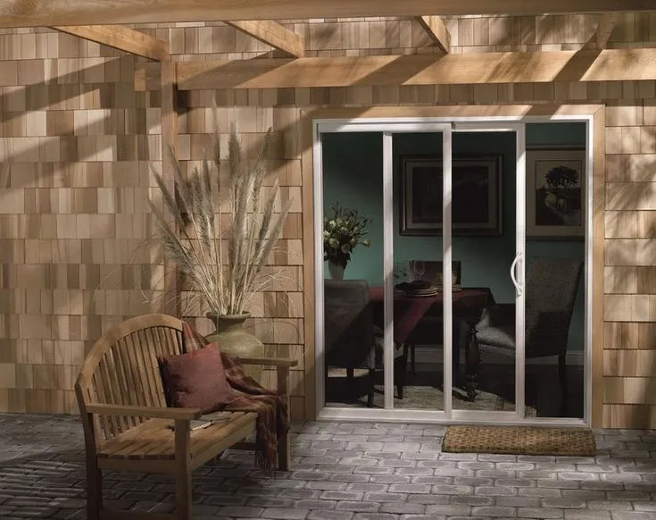 JELD-WEN 96-in x 80-in 4-9/16-in Low-e White Vinyl Sliding Right-Hand Sliding Double Patio Door Screen Included, photo 3 of 8
