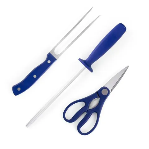 Evansville 22-Piece Stainless Steel Knife Set in Yale Blue with Hardwood Storage Block