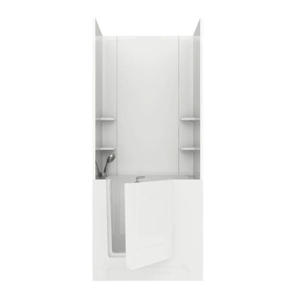 Universal Tubs Rampart 5 ft. Walk-in Whirlpool and Air Bathtub with Flat Easy Up Adhesive Wall Surround, Right Drain, White, photo 17 of 29