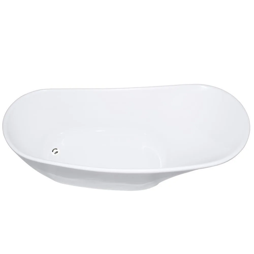 63 in. Acrylic Reversible Drain Oval Slipper Flatbottom Freestanding Bathtub in White, photo 9 of 9