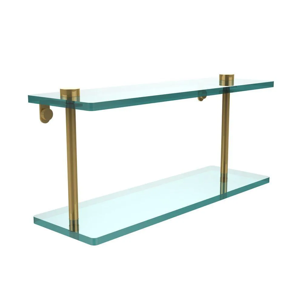 Allied Brass 16 in. L x 8 in. H x 5 in. W 2-Tier Clear Glass Vanity Bathroom Shelf in Satin Brass, photo 8 of 14