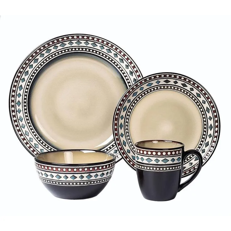 16-Piece Casual Neutral and Blue Stoneware Dinnerware Set (Service for 4), photo 2 of 20