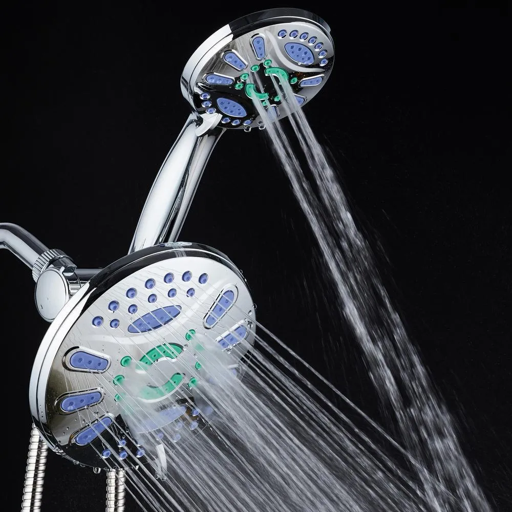 Antimicrobial 48-Spray 7 in. High Pressure 3-Way Dual Rain Shower Head and Handheld Shower Head Combo in Chrome, photo 9 of 9