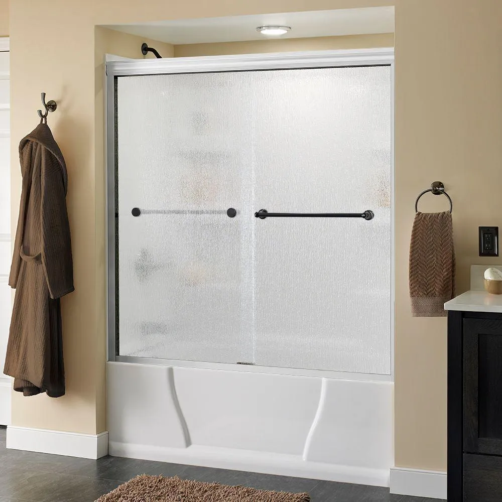 Crestfield 60 in. x 58-1/8 in. Semi-Frameless Traditional Sliding Bathtub Door in Bronze with Transition Glass, photo 51 of 67
