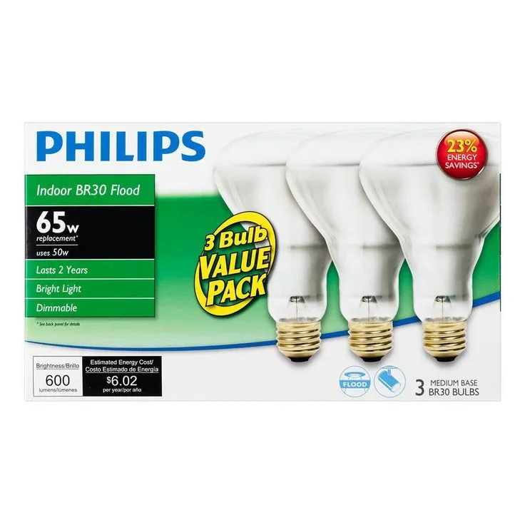 Philips 50-Watt Equivalent Halogen BR30 Dimmable Flood Light Bulb (3-Pack), photo 2 of 7