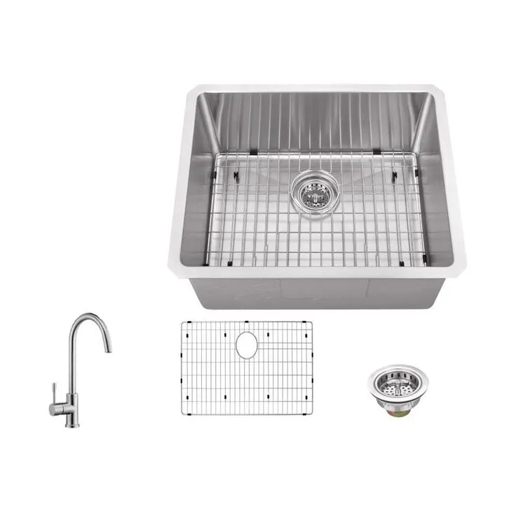 Undermount Stainless Steel 23 in. 16-Gauge Bar Sink in Brushed Stainless with Gooseneck Kitchen Faucet, photo 2 of 4