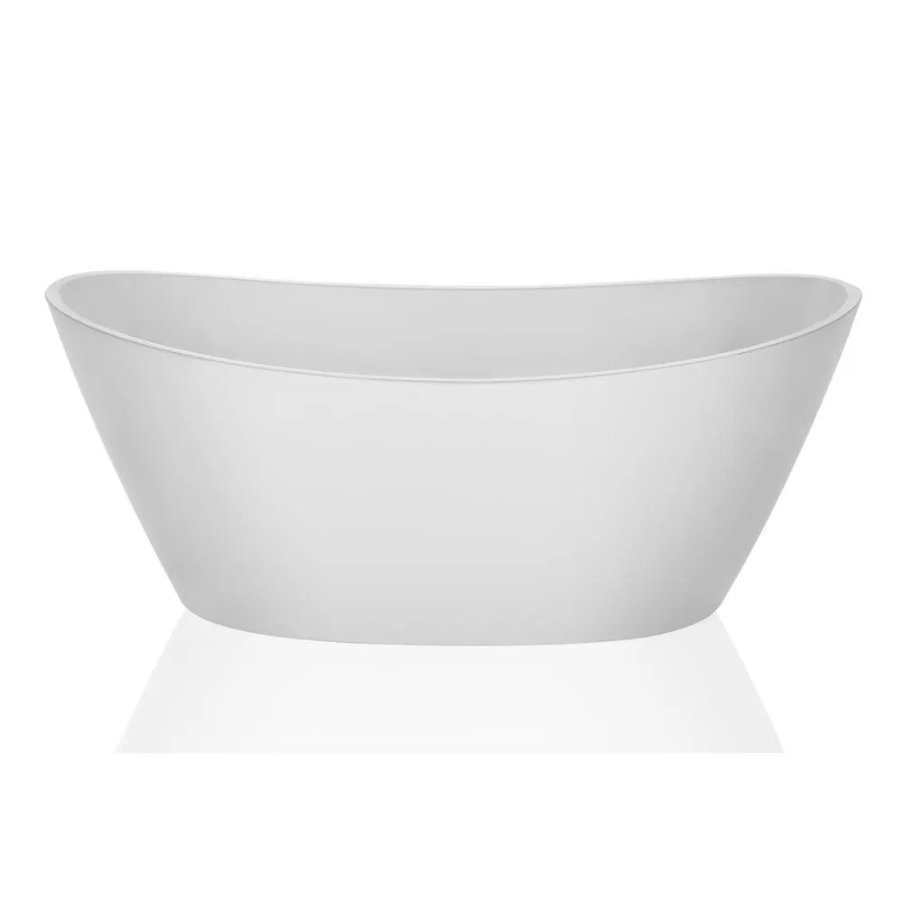 Empava 67 in. Luxury Freestanding Bathtub Stand Alone Flatbottom Acrylic Soaking SPA Tub Modern Style in White, photo 5 of 7