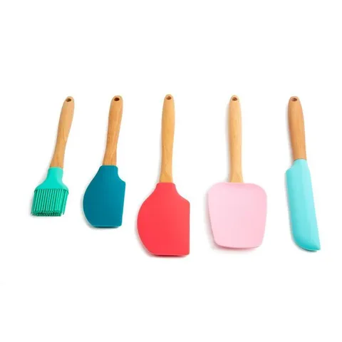 Nostalgia Light Beechwood and Silicone Utensils (Set of 5)