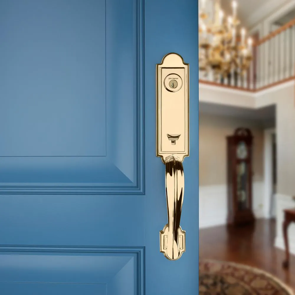 Prestige Avendale Single Cylinder Lifetime Polished Brass Door Handleset & Arch Rose Tobin Door Lever feat SmartKey, photo 12 of 12