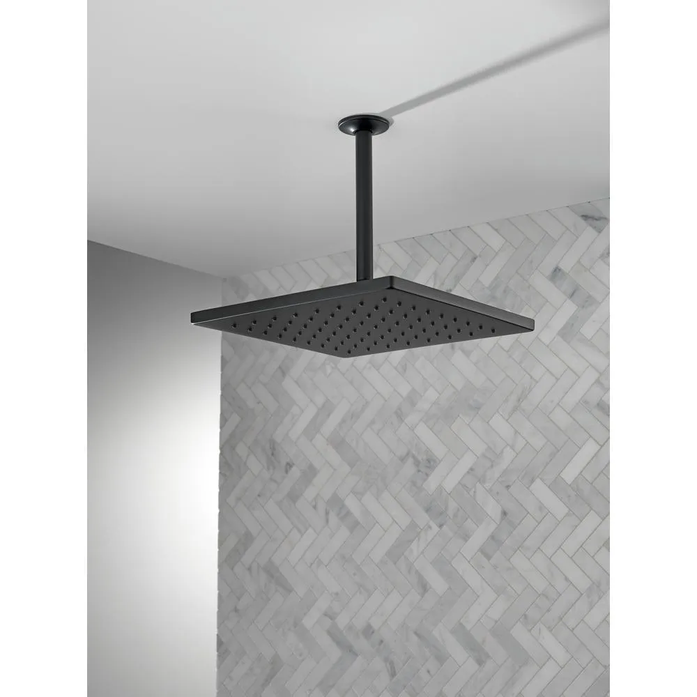 1-Spray 11.8 in. Single Wall Mount Square Fixed Rain Shower Head in Matte Black, photo 3 of 10