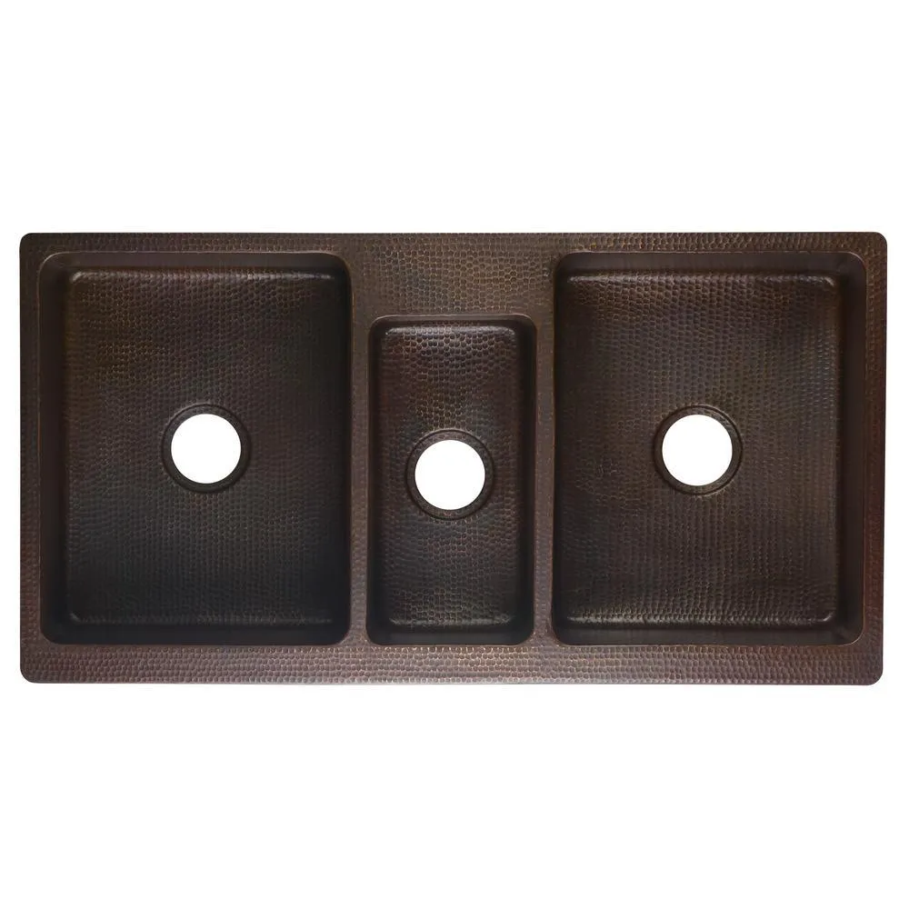 Premier Copper Products All-in-One Copper 42 in. Triple Bowl Kitchen Farmhouse Apron Front Sink with Spring Faucet in Oil Rubbed Bronze, photo 7 of 12