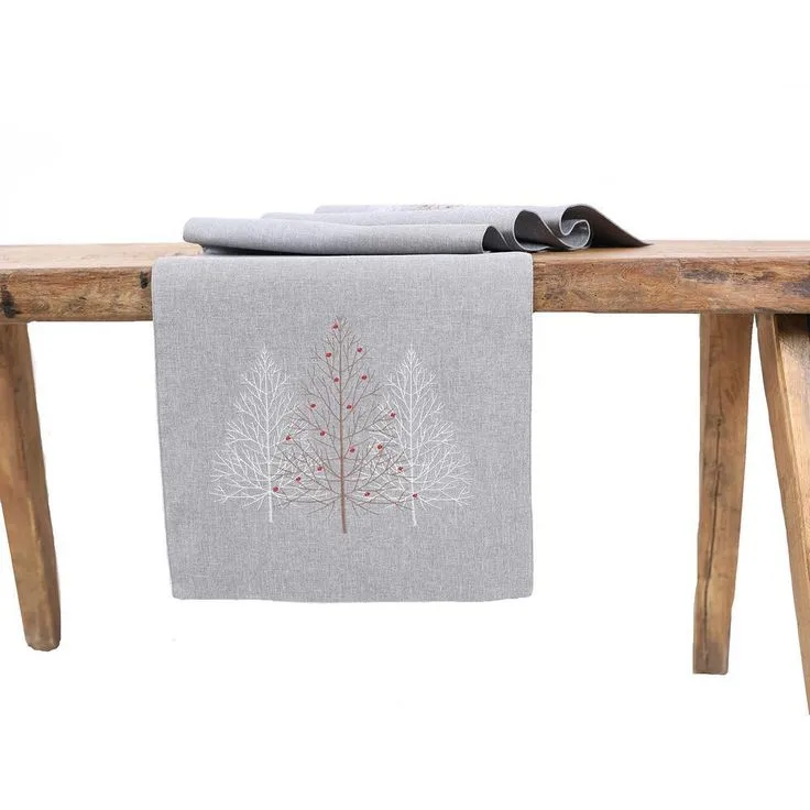 15 in. x 70 in. Festive Trees Embroidered Christmas Table Runner, White, photo 3 of 3
