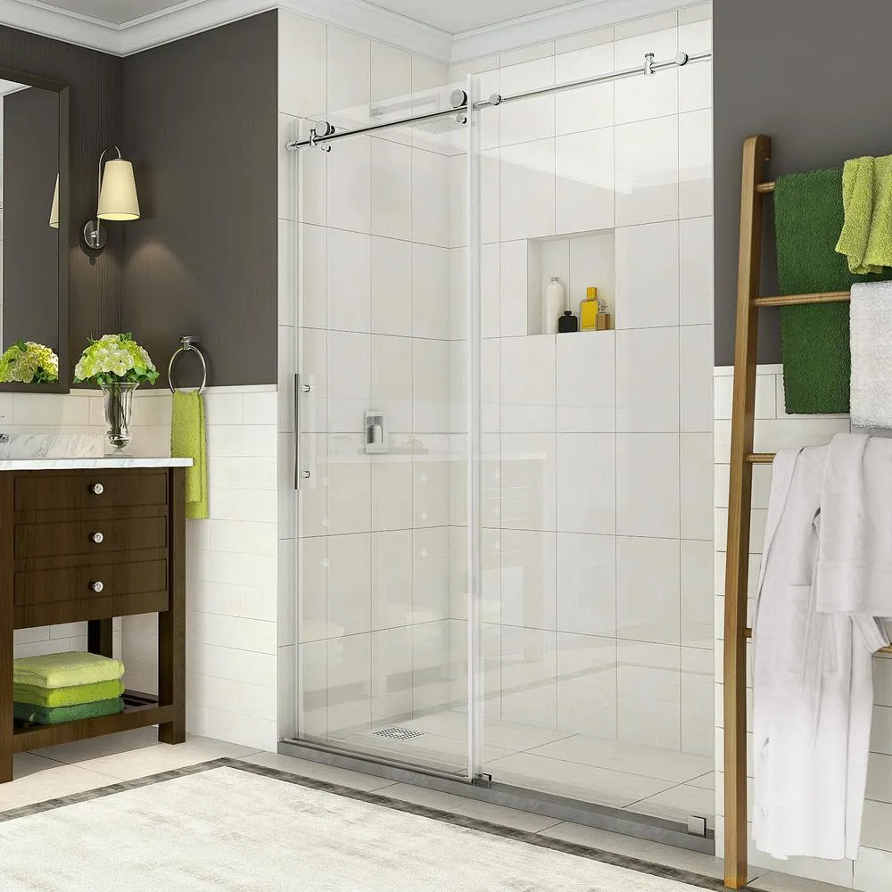 Coraline 56 in. to 60 in. x 76 in. Frameless Sliding Shower Door in Matte Black, photo 12 of 13