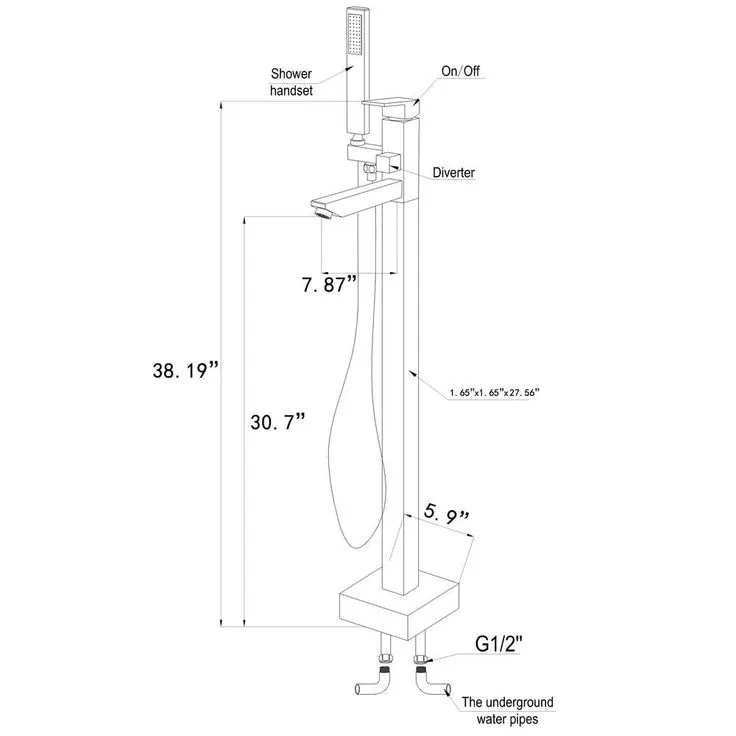 1-Handle Freestanding Floor Mount Roman Tub Faucet Bathtub Filler with Hand Shower in Chrome, photo 4 of 8