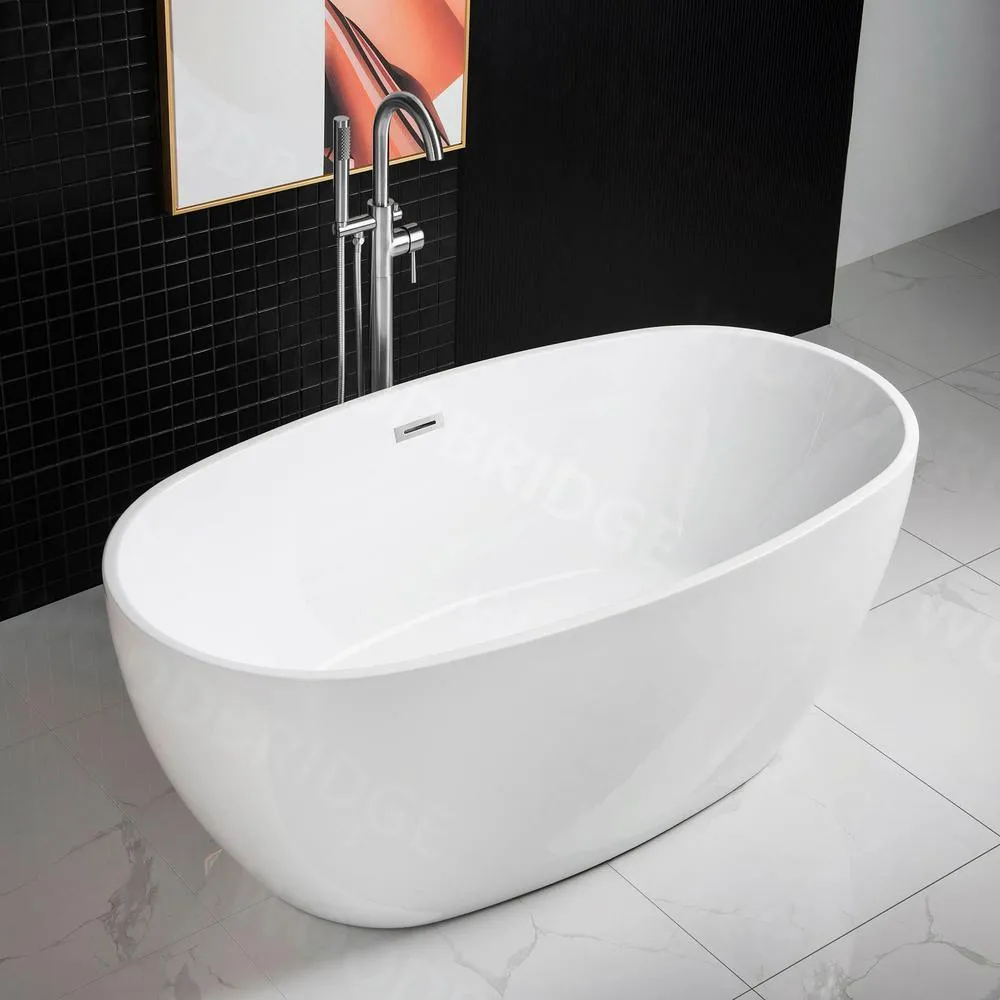 WOODBRIDGE Garfield 55 in. Acrylic Freestanding Double-Ended Soaking Bathtub with Drain and Overflow, White, photo 2 of 9