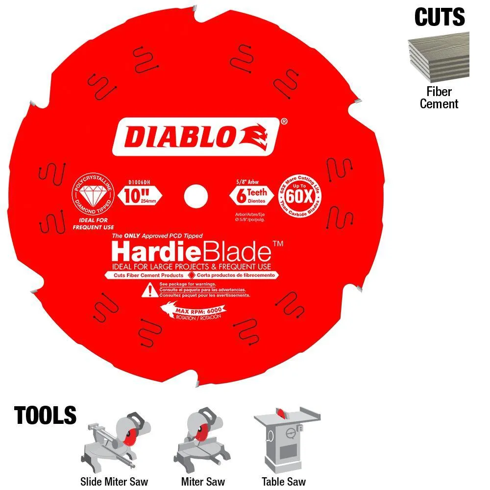 10 in. x 6-Teeth Polycrystalline Diamond (PCD) Tipped James Hardie/Fiber Cement Saw Blade, photo 6 of 16