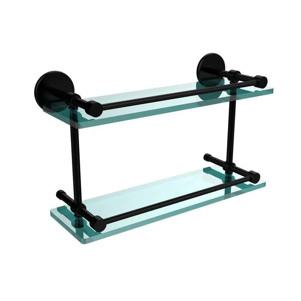 Allied Brass 16 in. L x 8 in. H x 5 in. W 2-Tier Clear Glass Bathroom Shelf with Gallery Rail in Brushed Bronze, photo 11 of 17