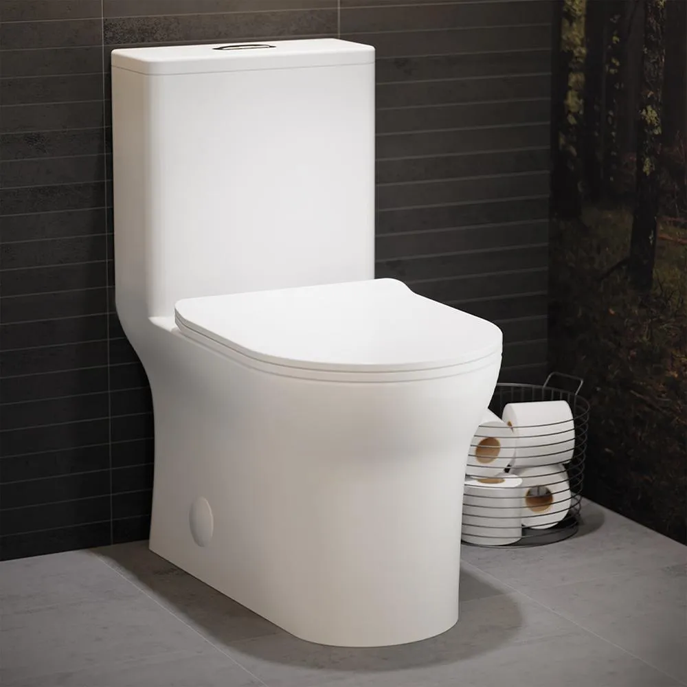 Swiss Madison Burdon 1-Piece 0.8/1.28 GPF Dual Flush Square Toilet in White, Seat Included, photo 2 of 12