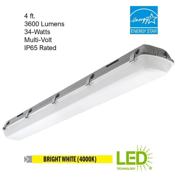 Commercial Electric 4 ft. Vapor Tight 64-Watt Equivalent 3600 Lumens LED White High Bay Light 4000K Bright White IP65 Rated Weatherproof, photo 2 of 11