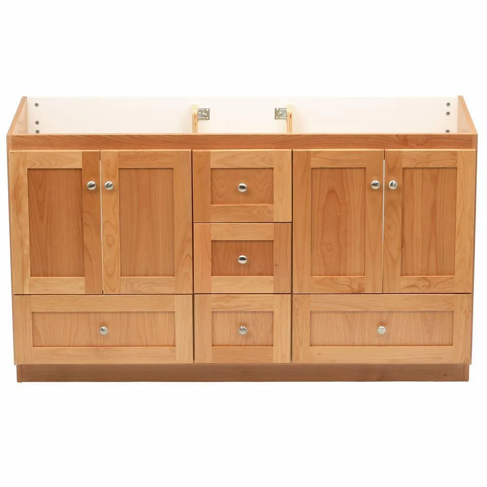 Shaker 60 in. W x 21 in. D x 34.5 in. H Vanity for Double Basins Cabinet Only in Satin White, photo 17 of 19