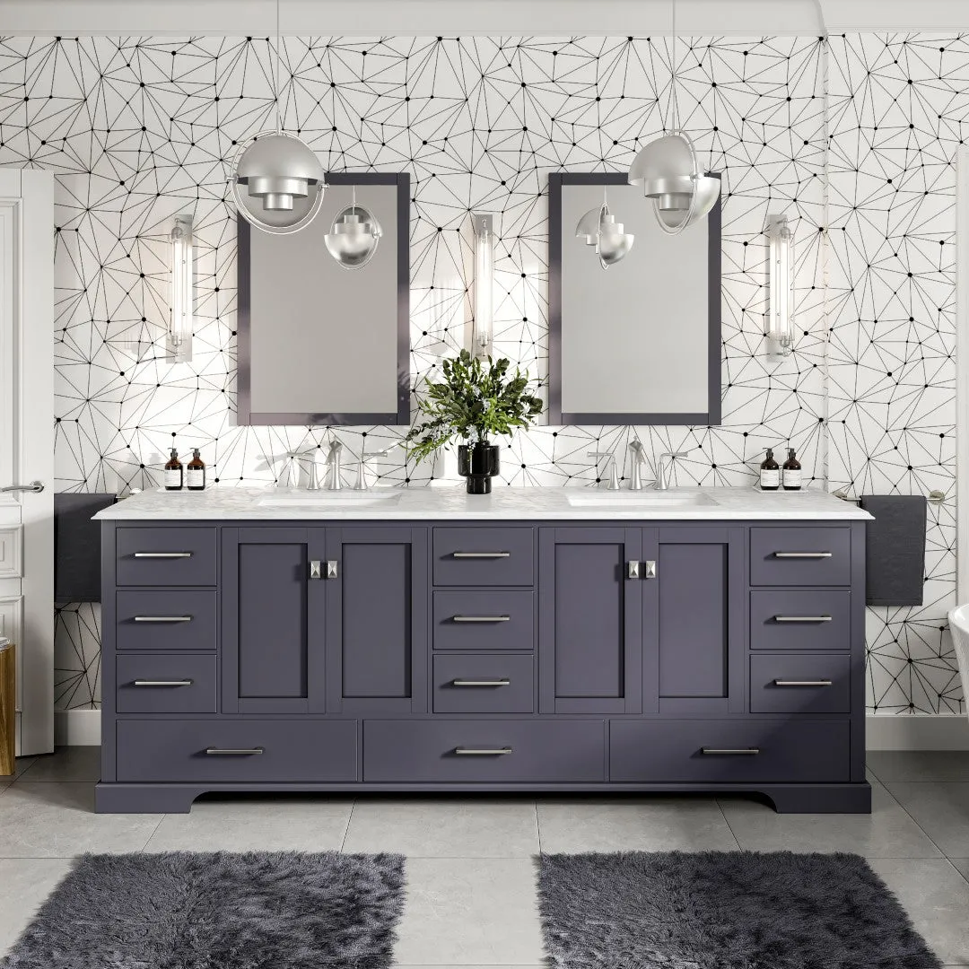 Eviva Storehouse 84 in. W x 22 in. D x 34 in. H Double Sink Bathroom Vanity in Dark Gray with White Carrara Marble Top and White Undermount Basins, photo 6 of 11