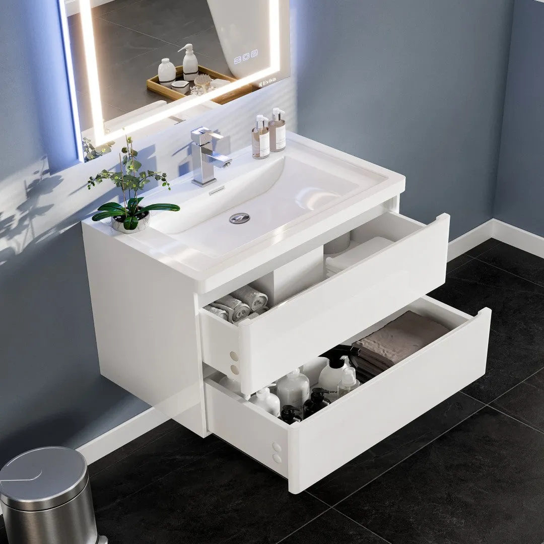 Eviva Flair 32"W x 19"D White Wall Mount Bathroom Vanity with White Acrylic Countertop and Integrated Sink, photo 6 of 7