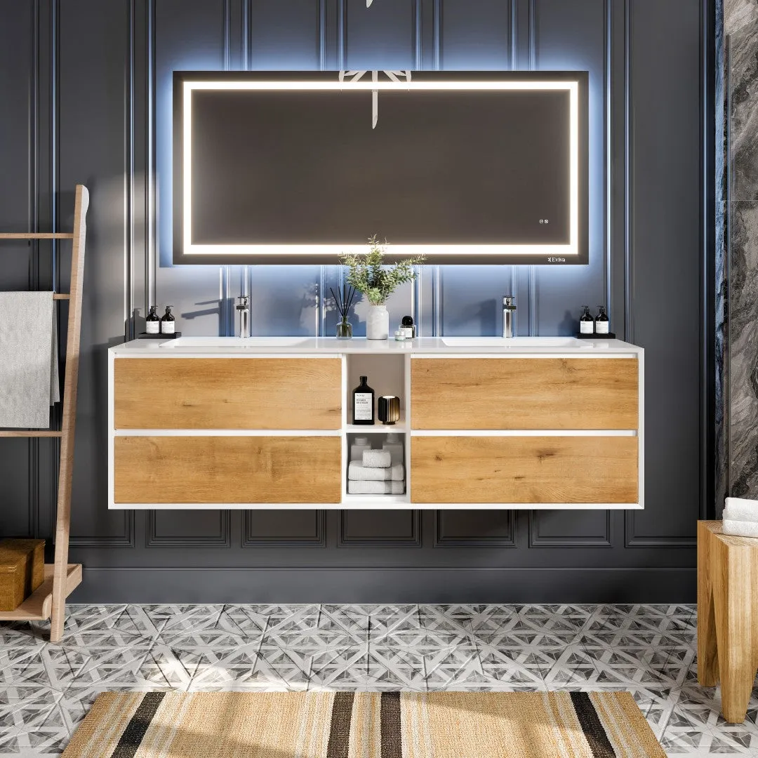 Eviva Vienna 75 in. W x 20.5 in. D x 22.5 in. H Floating Double Bathroom Vanity in Gray with White Acrylic Top, photo 2 of 7