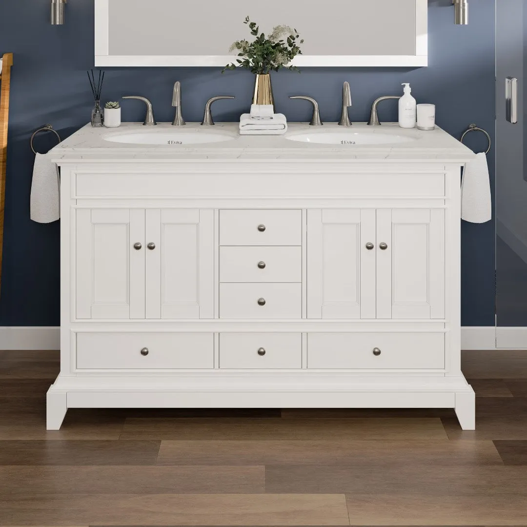 Eviva Elite Stamford 48 in. W x 24 in. D x 34 in. H Double Bath Vanity in White with White Carrara Top and Undermount White Sinks, photo 2 of 7