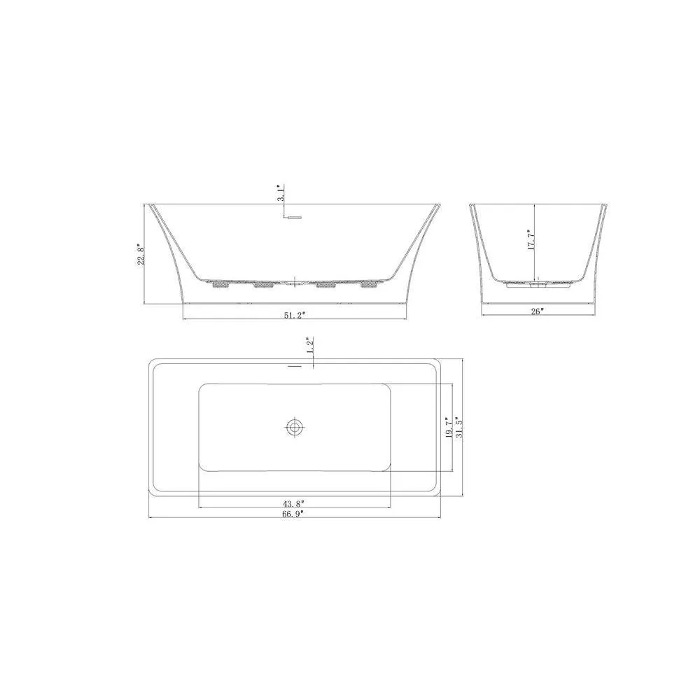 Freestanding 67 in. Acrylic Flatbottom Bathtub Modern Stand Alone Tub Luxurious SPA Tub in Marble Pattern, photo 7 of 7