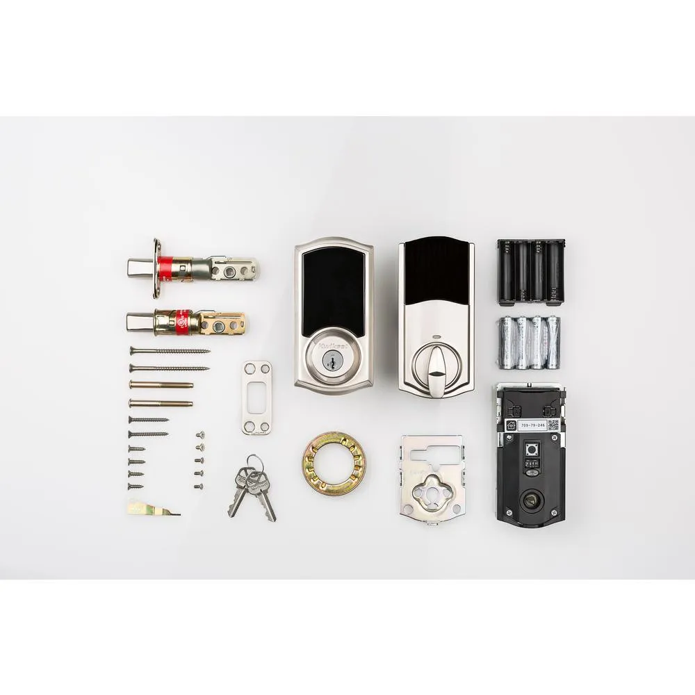 Kwikset Premis Touchscreen Smart Lock Satin Nickel Single Cylinder Electronic Deadbolt featuring Juno Passage Knob, photo 5 of 6