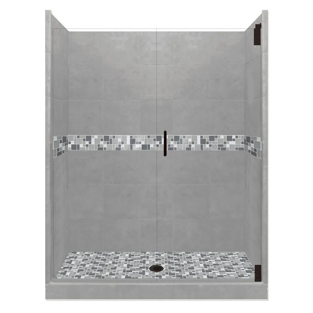 Del Mar Grand Hinged 36 in. x 54 in. x 80 in. Center Drain Alcove Shower Kit in Natural Buff and Satin Nickel Hardware, photo 7 of 16
